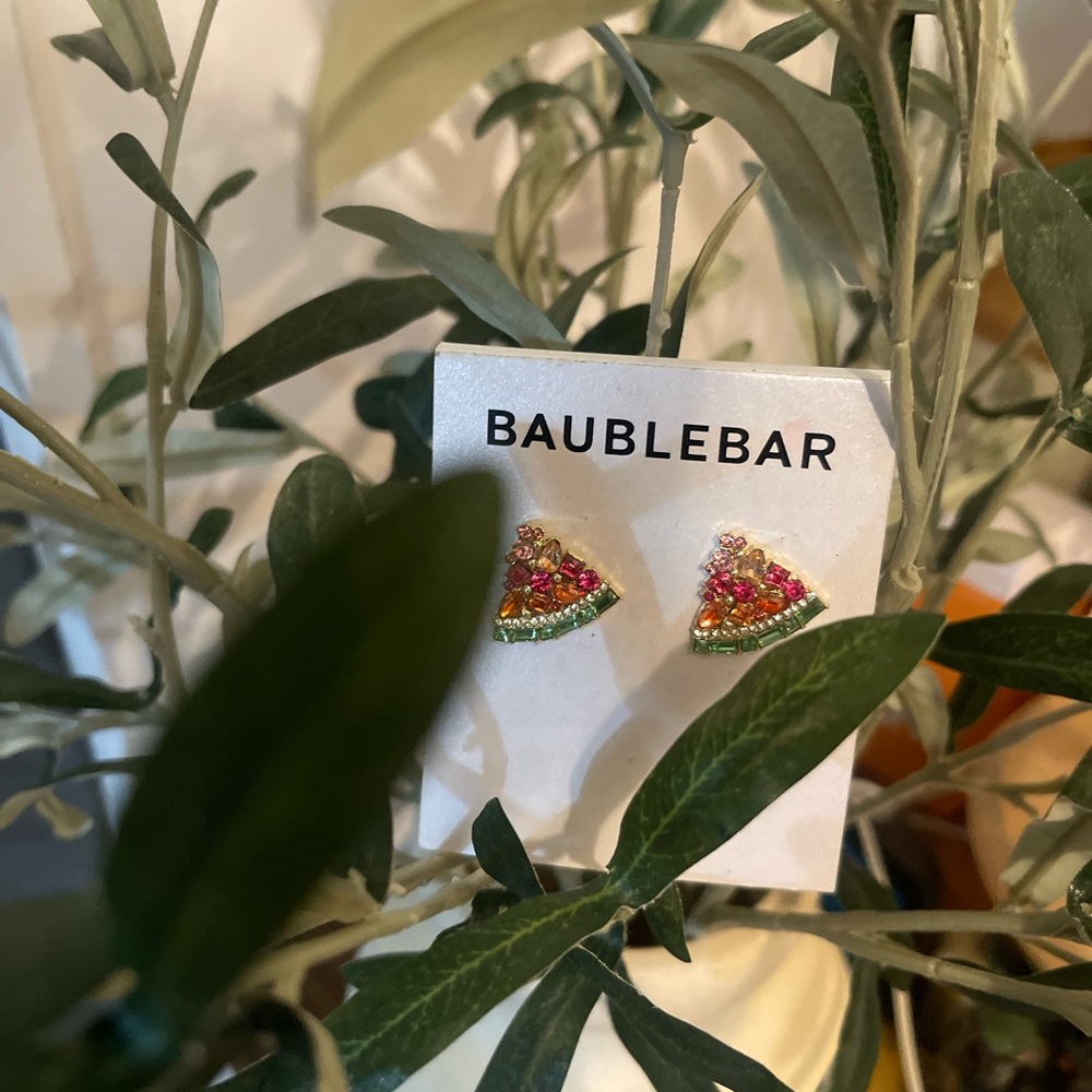 BaubleBar Pink and Green Fan Earrings